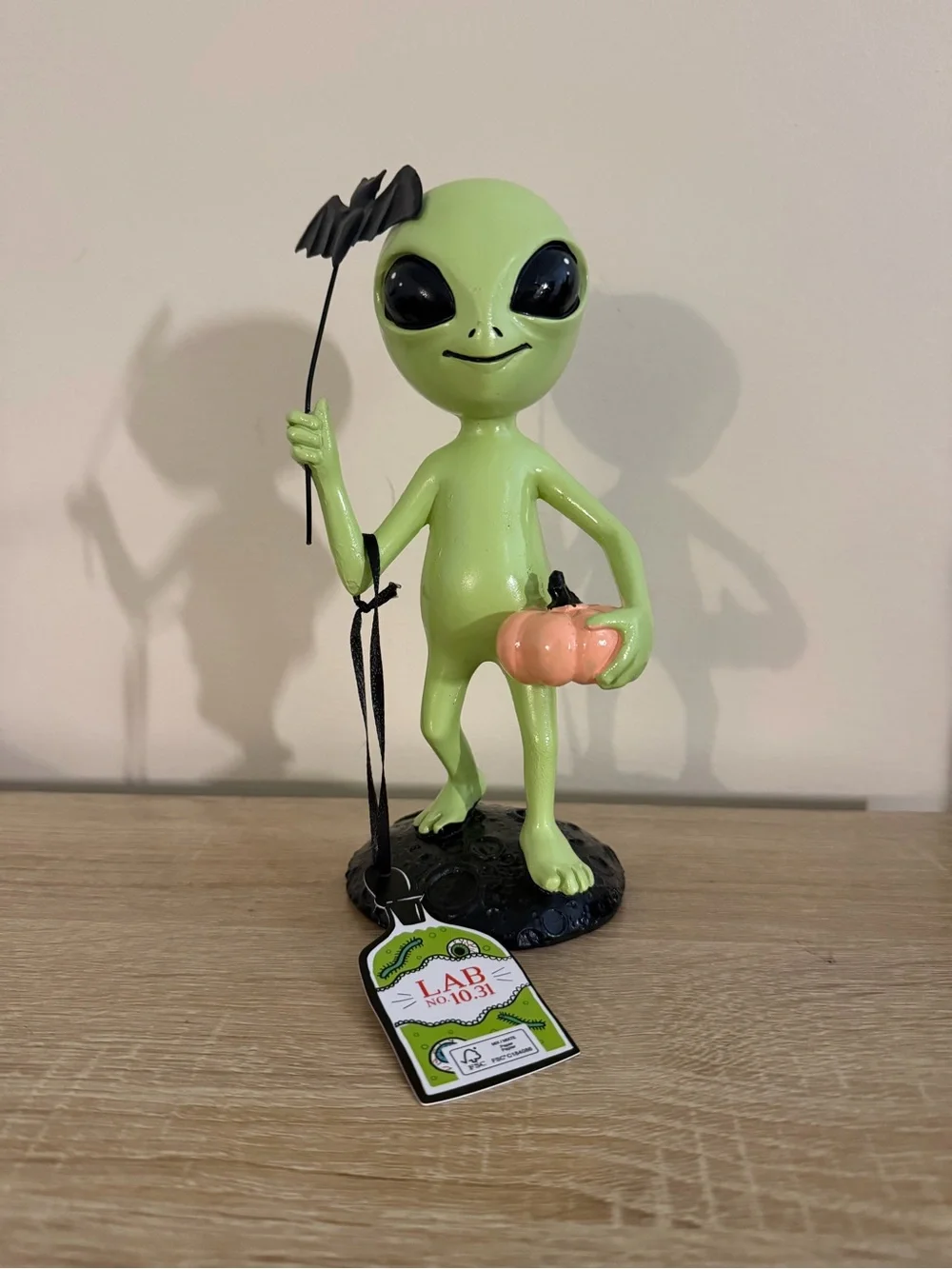 Lab No. 10.31 Resin Halloween Green Alien with Bat & Pumpkin